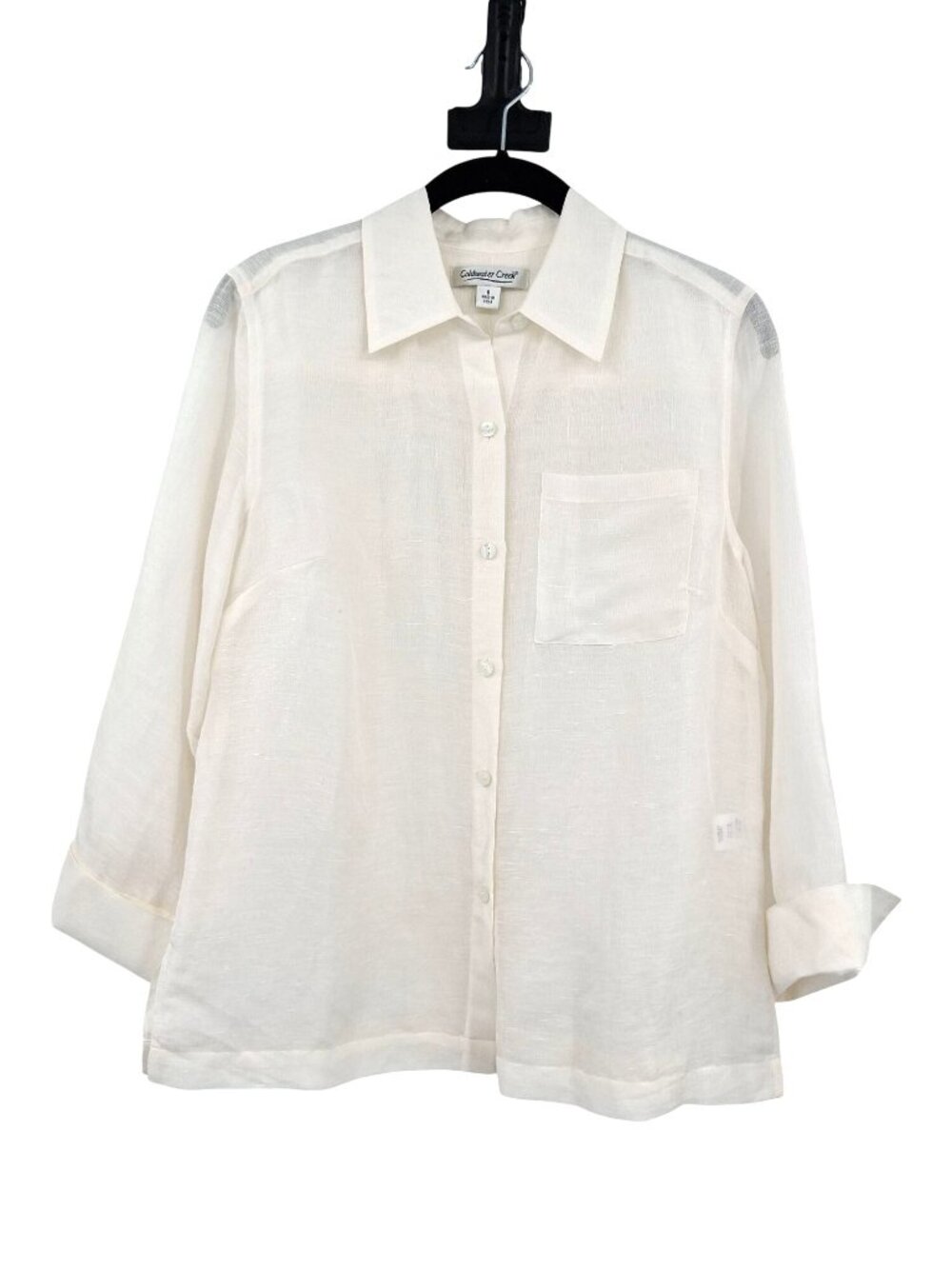 Coldwater Creek White Linen-Silk Blend Button-Up Blouse Size Small